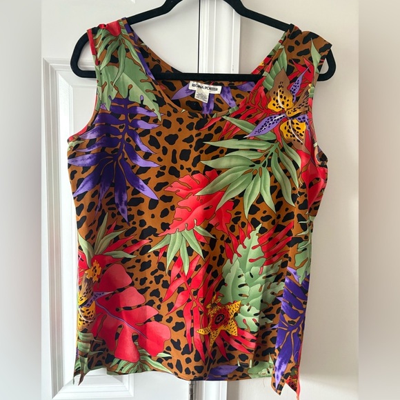 Vintage Regina Porter Tropical Jungle Print Silk Sleeveless Top - Picture 1 of 6